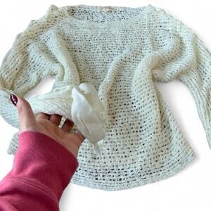 2000s Rewind Cream Crochet Sweater with Bow Sleeves – Size S